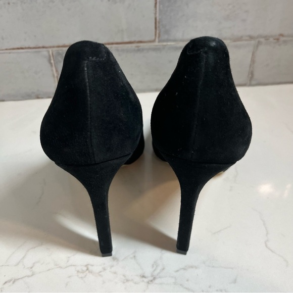 BCBG Black Suede Open Toe Heels 10 - Picture 6 of 12